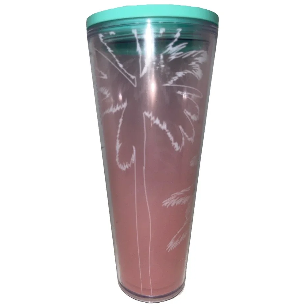 Starbucks Los Angeles Palm Pink Teal Venti Tumbler Cold Coffee Cup 24oz No Straw